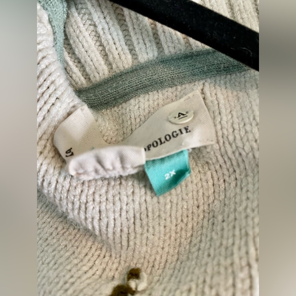 Anthropologie Cozy Ivory Knit Cardigan with Evergreen Tree Motif - Picture 4 of 4
